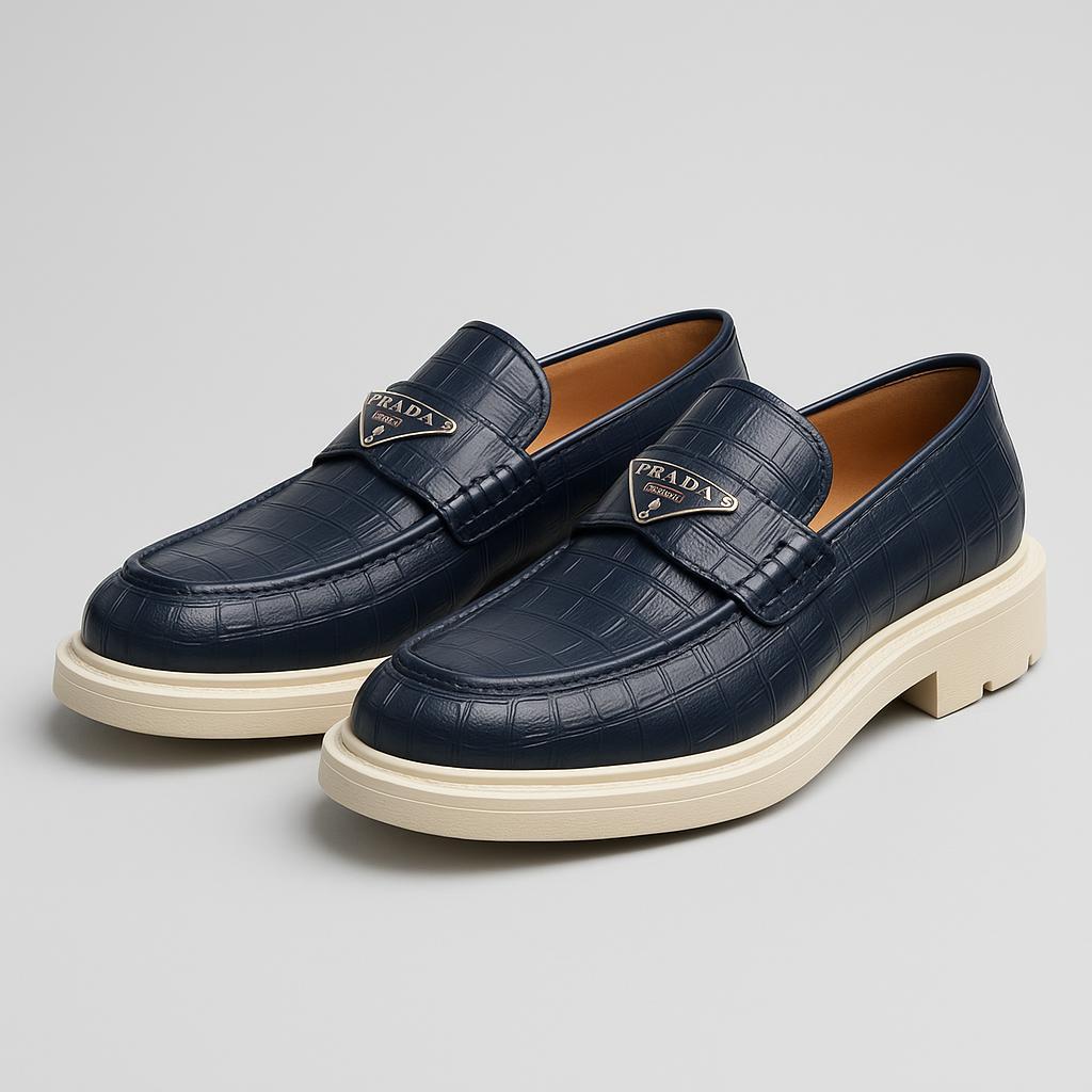 Mocassins en cuir à effet peau de crocodile